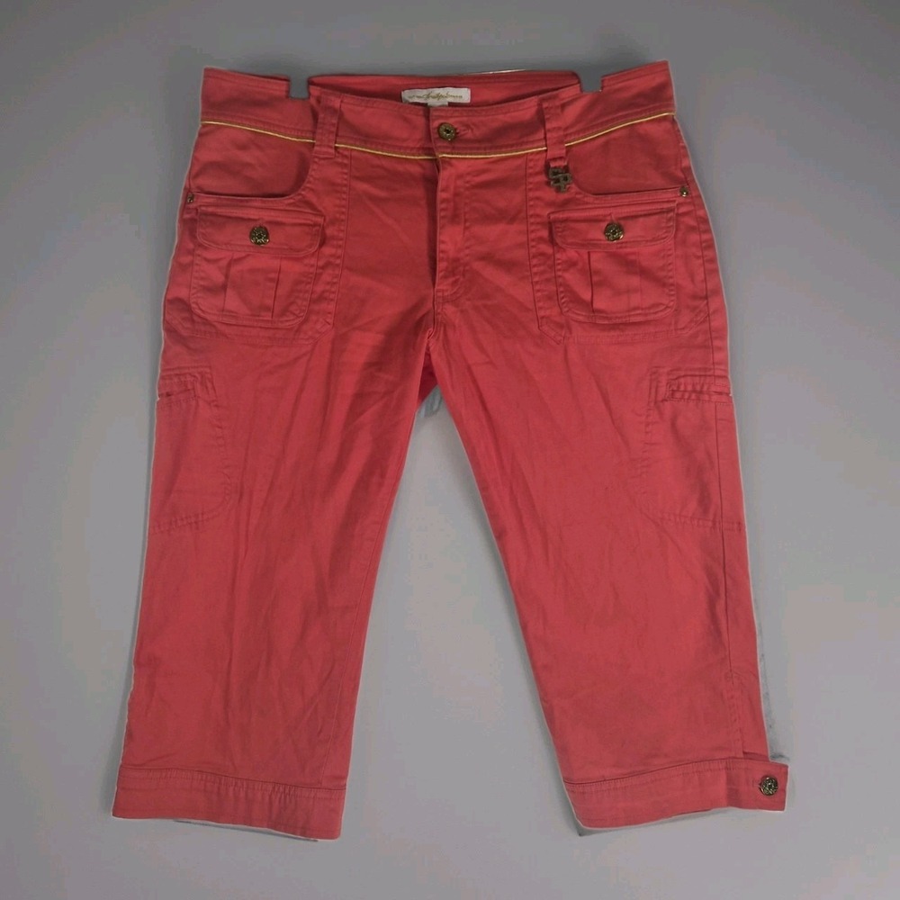 Vintage Southpole Jeans Co Womens 15 Pink Cargo Capri Pants Y2K Gold Hardware